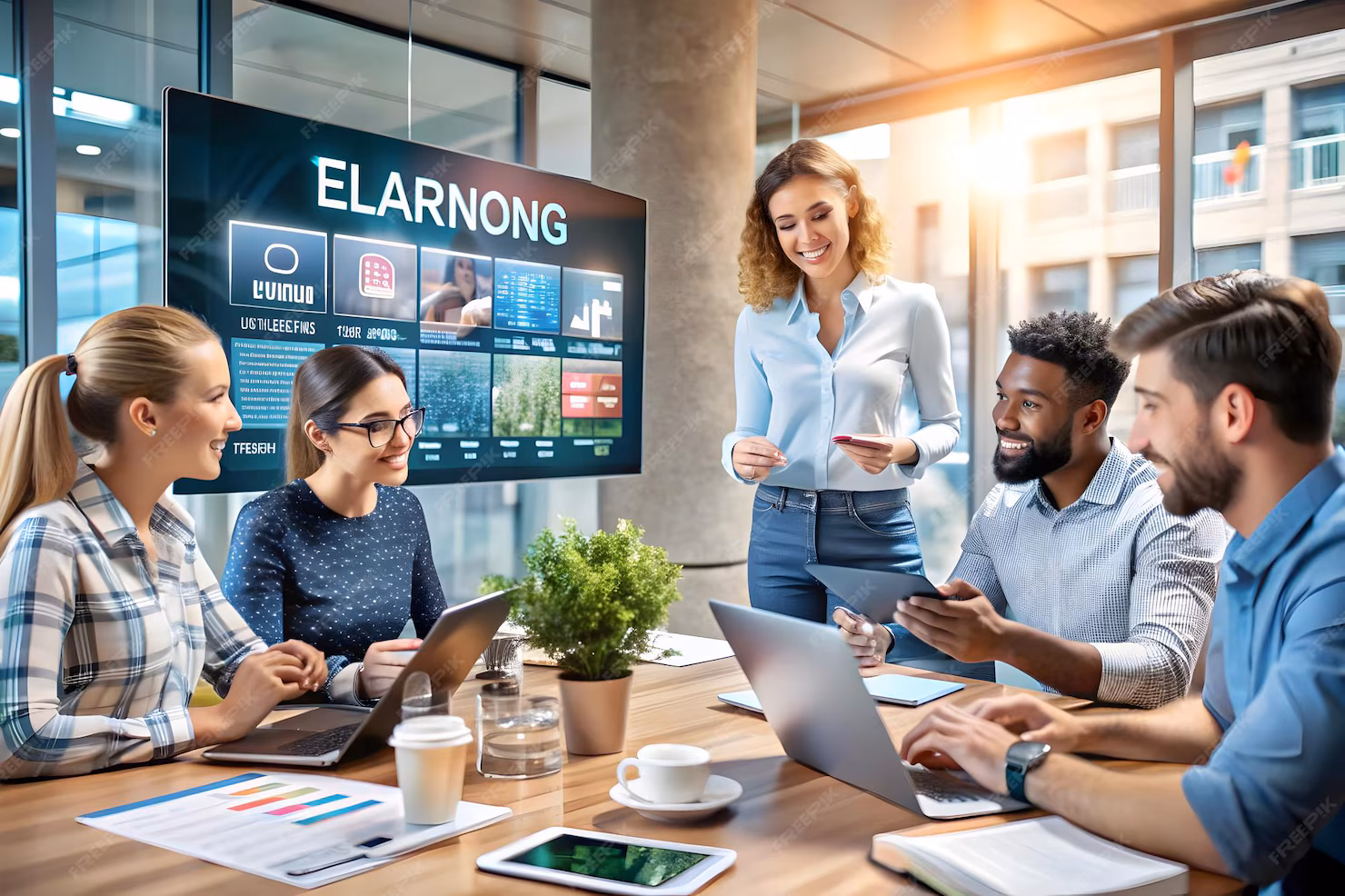 Online Digital Marketing Classes with instructor and students using laptops
